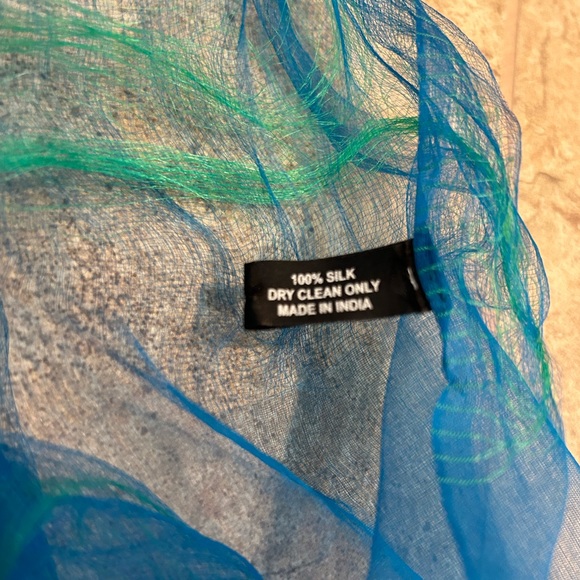 Vibrant Blue & Green Silk Wrap Scarf - Picture 6 of 10
